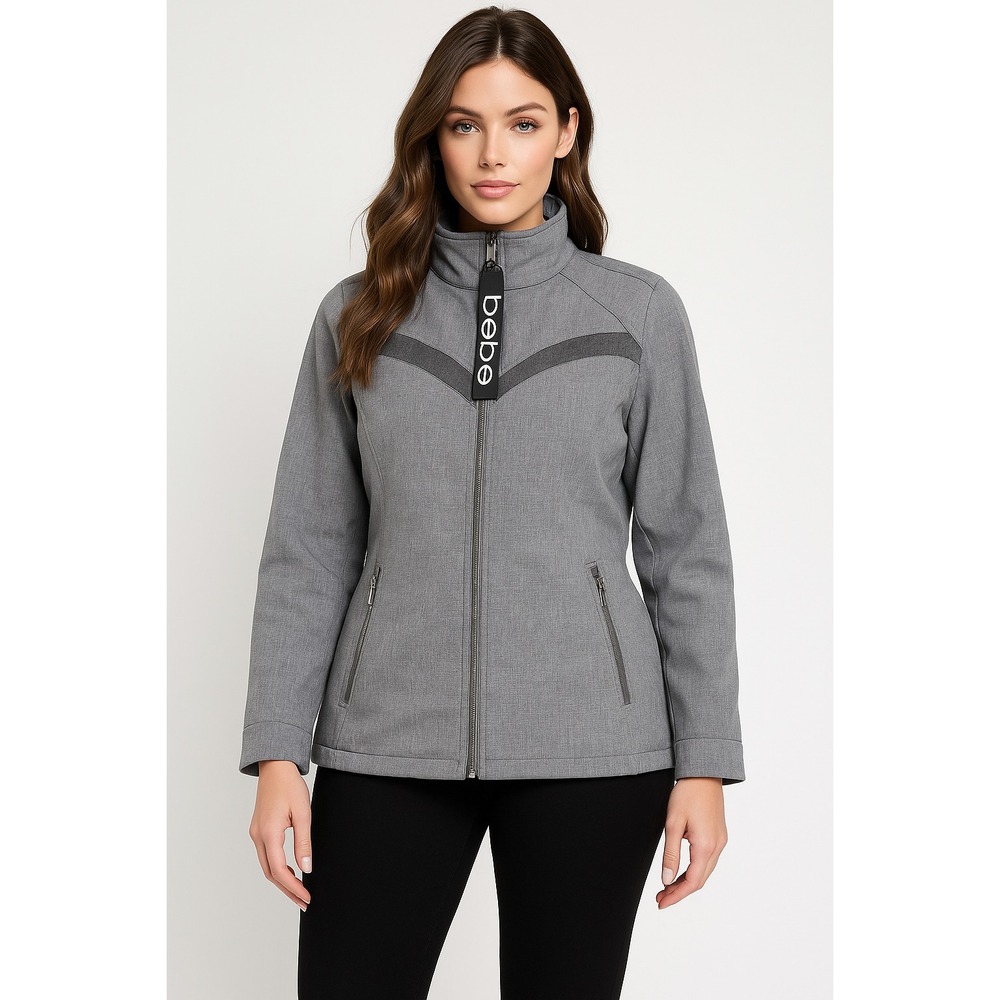 Bebe‎ Sport Jacket Womens 2XL Gray Full Zip Track Style Athleisure Minimalist
